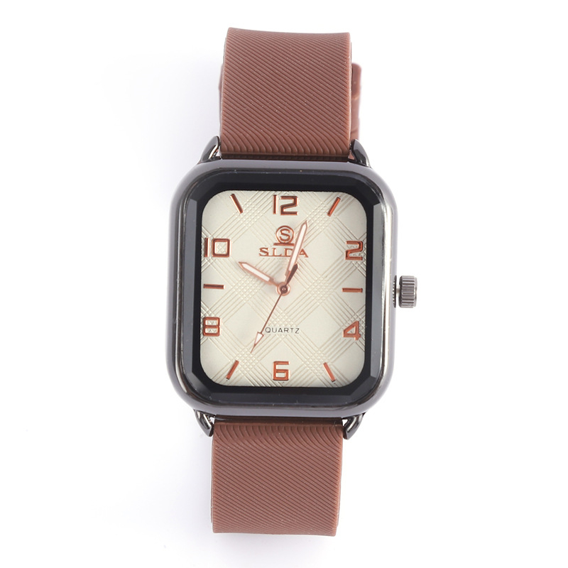 Muški kvarcni sat s pravokutnim kućištem i silikonskim remenom, casual stil