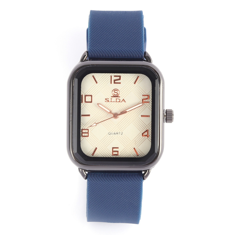 Muški kvarcni sat s pravokutnim kućištem i silikonskim remenom, casual stil