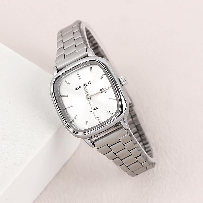 Γυναικείο ρολόι Quartz με ατσάλινο λουράκι σε χρυσό τόνο, ημερολόγιο, τετράγωνος καντράν, εκλεπτυσμένη πολυτέλεια