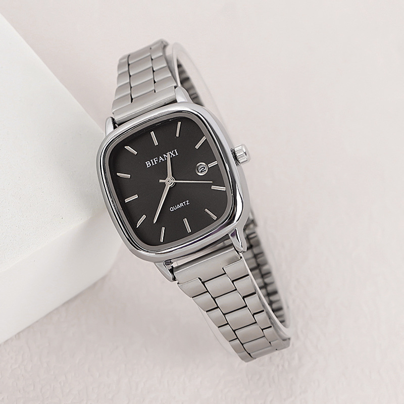 Γυναικείο ρολόι Quartz με ατσάλινο λουράκι σε χρυσό τόνο, ημερολόγιο, τετράγωνος καντράν, εκλεπτυσμένη πολυτέλεια