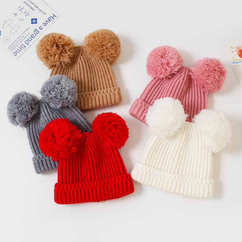 Dječja pletena kapa za jesen/zimu s dvije velike pompone, TUME, unisex, 0–2 godine, 2024