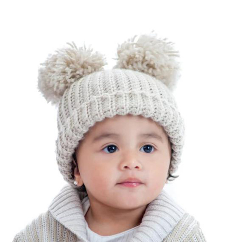 Dječja pletena kapa za jesen/zimu s dvije velike pompone, TUME, unisex, 0–2 godine, 2024
