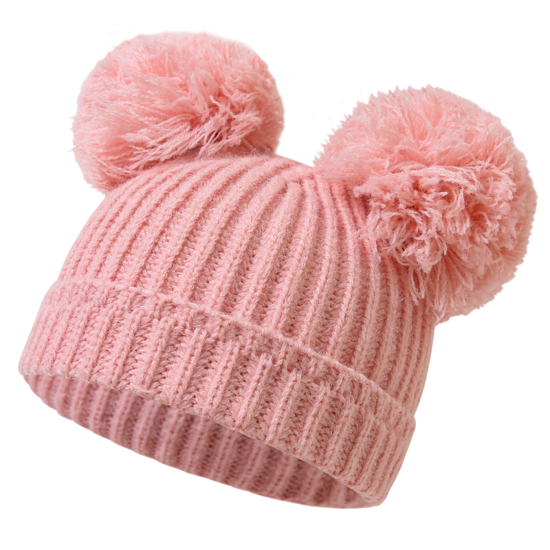 Dječja pletena kapa za jesen/zimu s dvije velike pompone, TUME, unisex, 0–2 godine, 2024