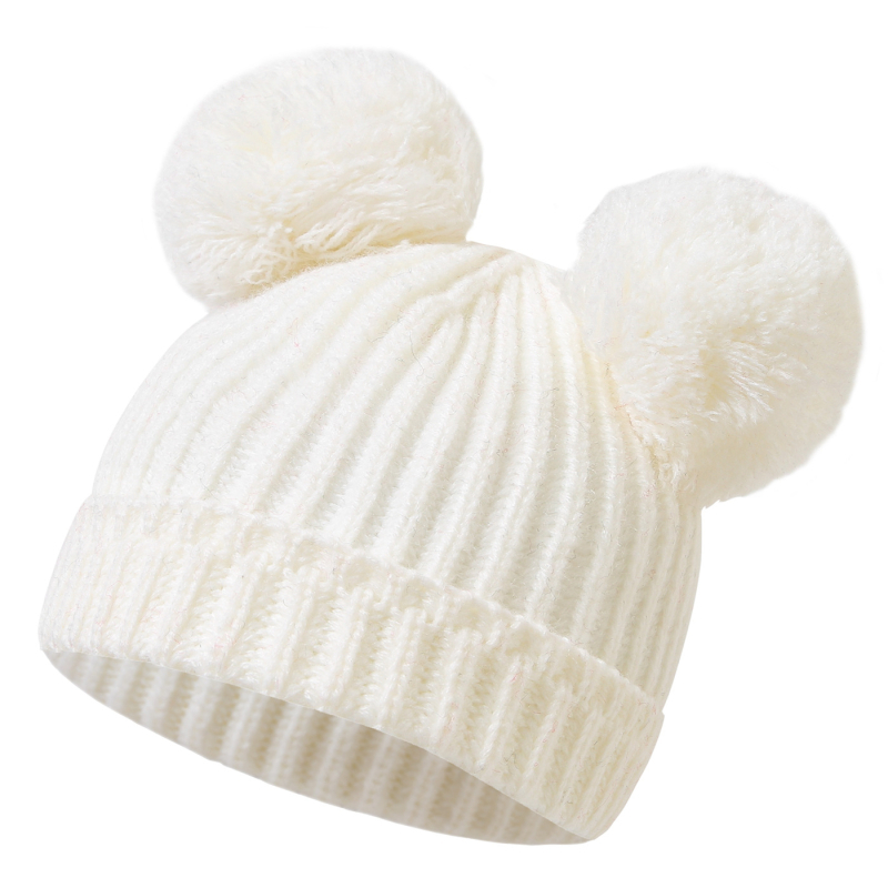 Dječja pletena kapa za jesen/zimu s dvije velike pompone, TUME, unisex, 0–2 godine, 2024