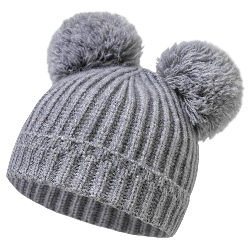 Dječja pletena kapa za jesen/zimu s dvije velike pompone, TUME, unisex, 0–2 godine, 2024
