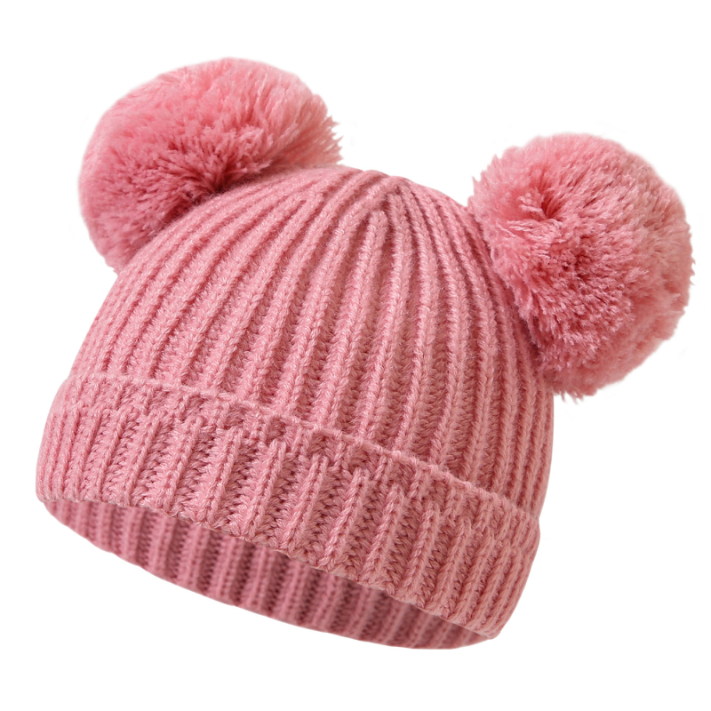 Dječja pletena kapa za jesen/zimu s dvije velike pompone, TUME, unisex, 0–2 godine, 2024