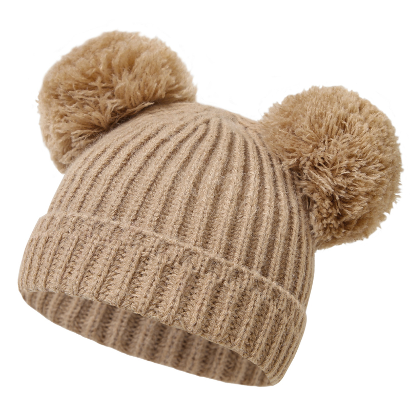 Dječja pletena kapa za jesen/zimu s dvije velike pompone, TUME, unisex, 0–2 godine, 2024