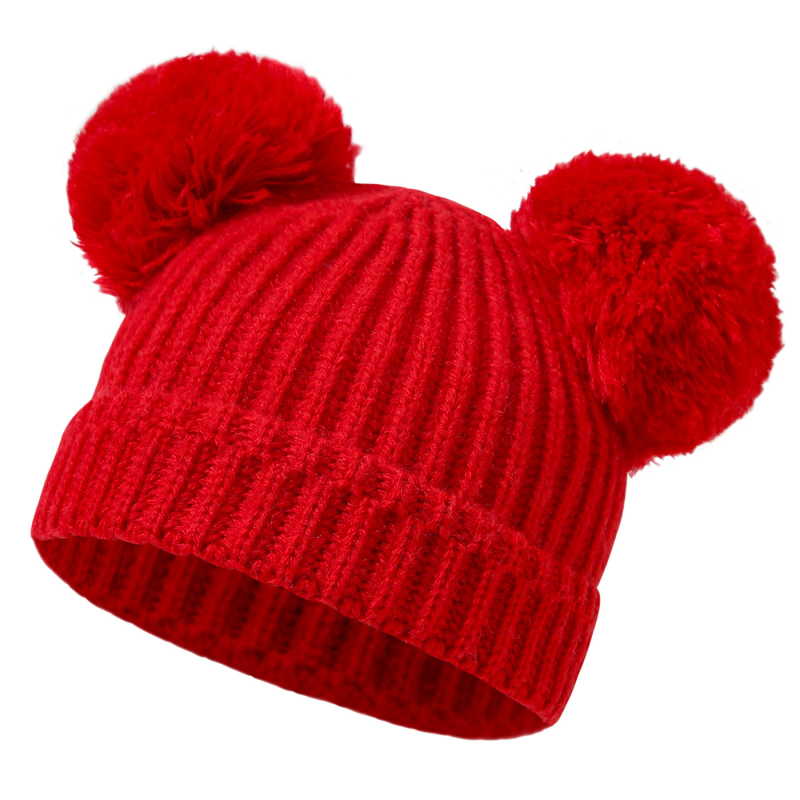 Dječja pletena kapa za jesen/zimu s dvije velike pompone, TUME, unisex, 0–2 godine, 2024