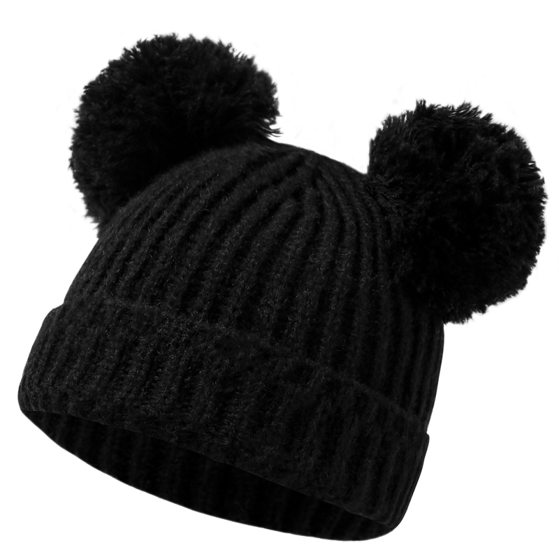 Dječja pletena kapa za jesen/zimu s dvije velike pompone, TUME, unisex, 0–2 godine, 2024