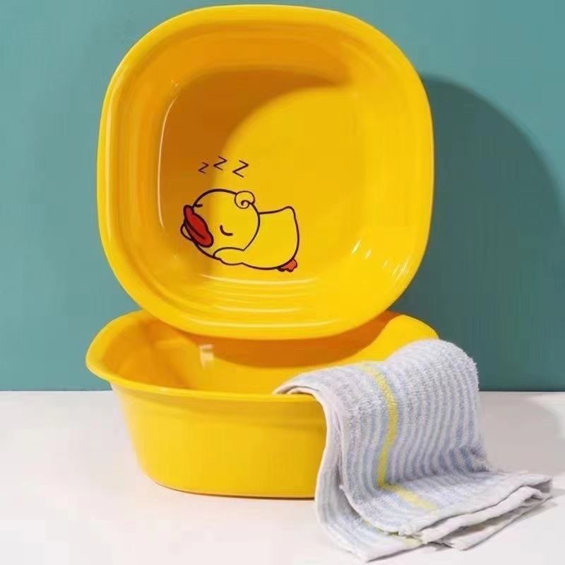 Dječja debela posuda za pranje lica s karikaturom žute patke, pravokutnog oblika, s otisnutim logom