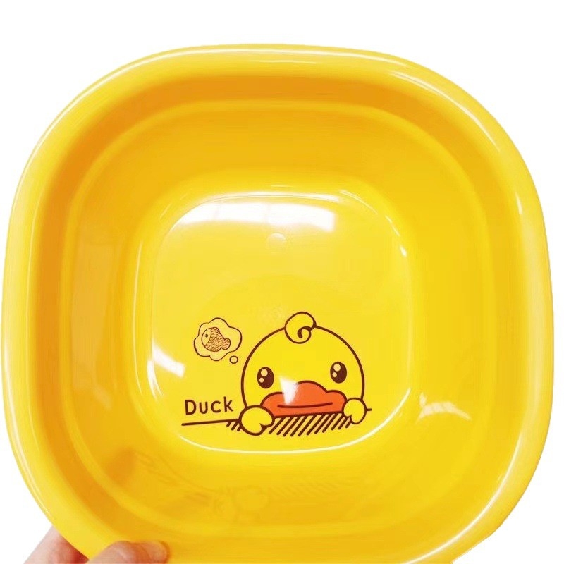Dječja debela posuda za pranje lica s karikaturom žute patke, pravokutnog oblika, s otisnutim logom