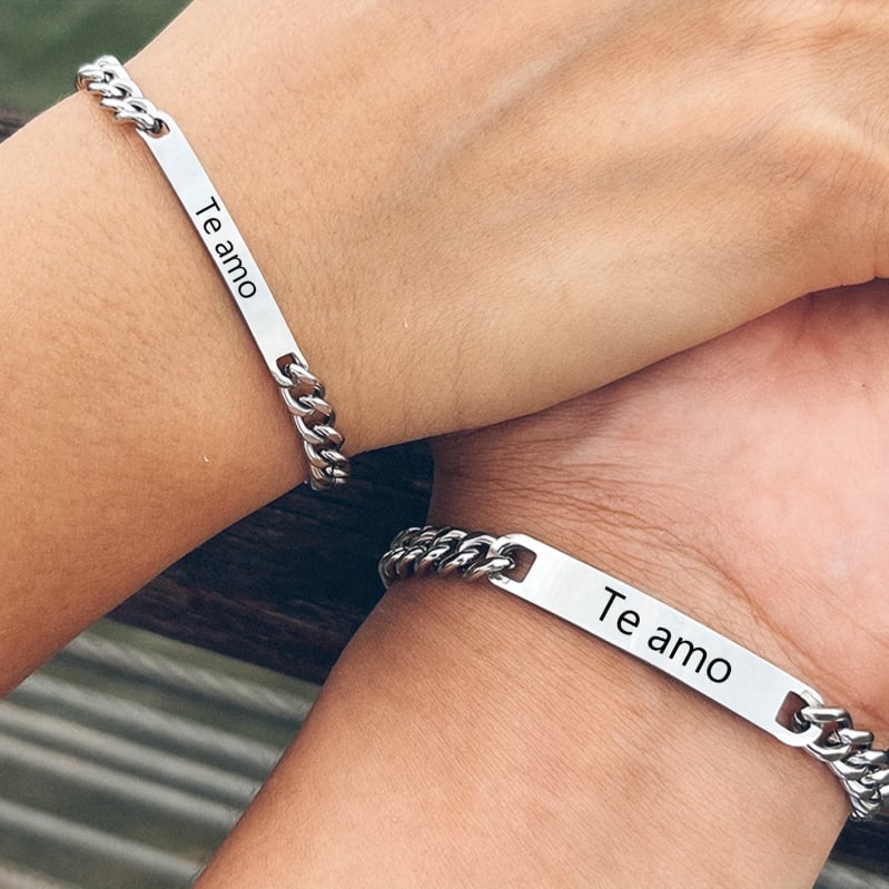 Set graviranih narukvica za parove od nehrđajućeg čelika - unisex, Ins stil, Her King, europsko-američki trend, poklon za Dan zaljubljenih