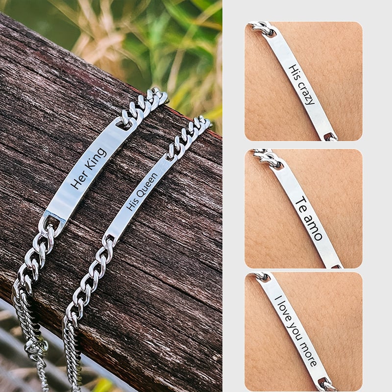 Set graviranih narukvica za parove od nehrđajućeg čelika - unisex, Ins stil, Her King, europsko-američki trend, poklon za Dan zaljubljenih