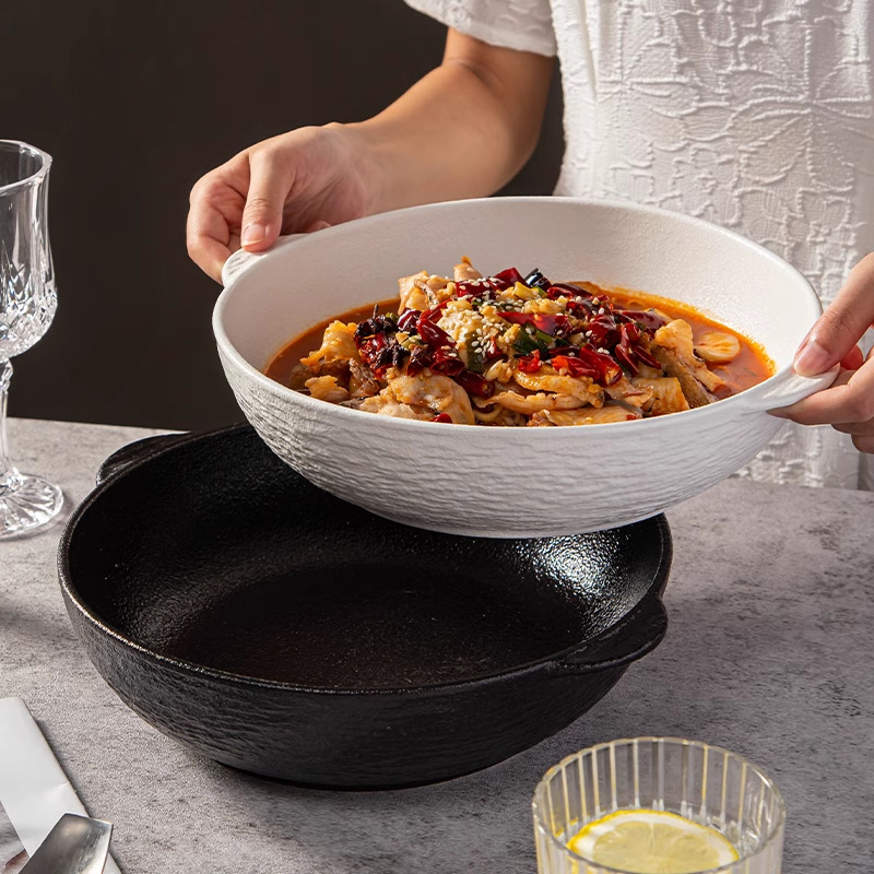 Porcelanski lonac s laganim luksuzom, dvostruke ručke, promjer 20–20.9 cm, mikrovalna sigurnost, jednofonalni završetak s pod-glazom, pogodna za ramen, juhu i rezance