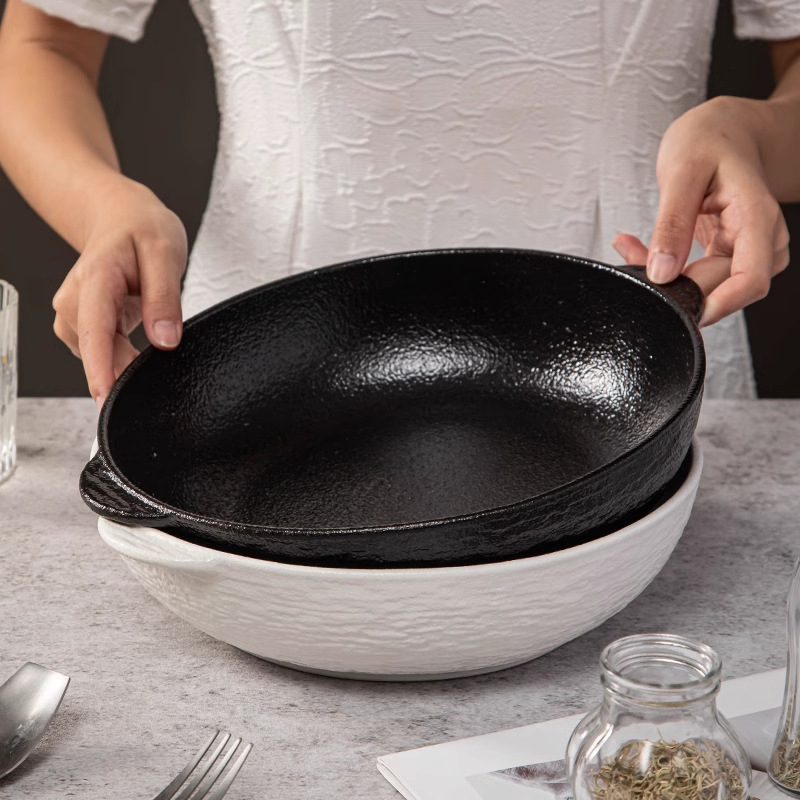 Porcelanski lonac s laganim luksuzom, dvostruke ručke, promjer 20–20.9 cm, mikrovalna sigurnost, jednofonalni završetak s pod-glazom, pogodna za ramen, juhu i rezance