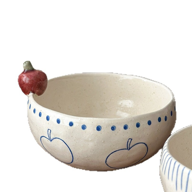 Muni Life Retro keramička zdjela u obliku jabuke – ručno oslikana kamena keramika, za desert, voće, juhu, jogurt i zobenu kašu, promjer 12–12.9 cm