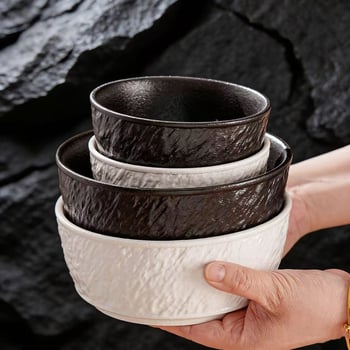 Japanskog stila keramička posuda za rižu s kamenim uzorkom, mala zdjela za juhu, žlica i zdjela za desert, bijeli porcelan