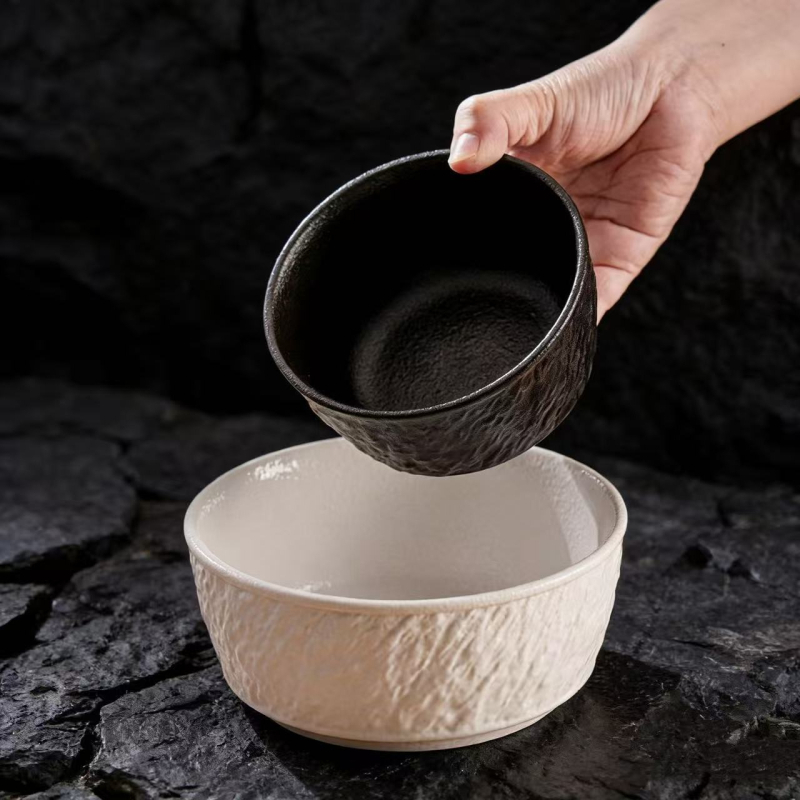 Japanskog stila keramička posuda za rižu s kamenim uzorkom, mala zdjela za juhu, žlica i zdjela za desert, bijeli porcelan