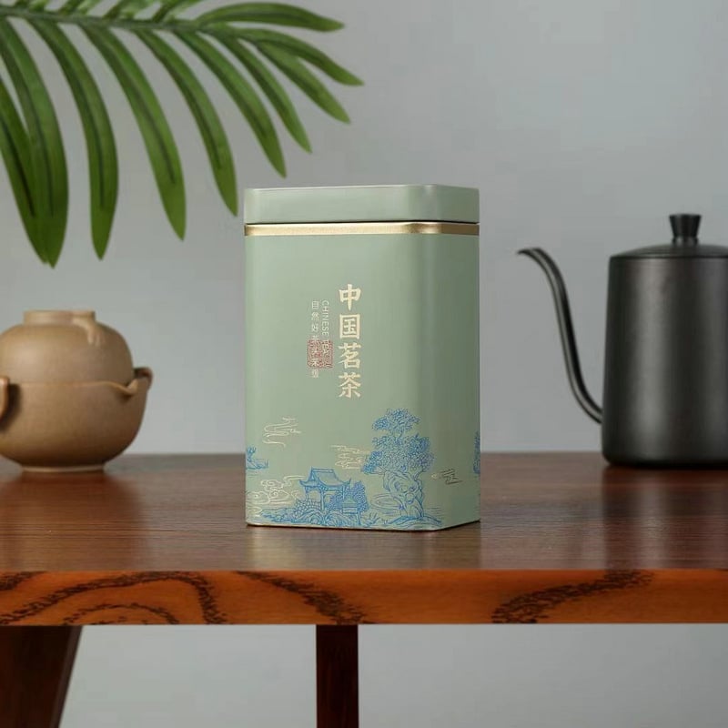 125 г квадратна метална кутия за чай – Bi Luo Chun, Longjing и жасминов чай