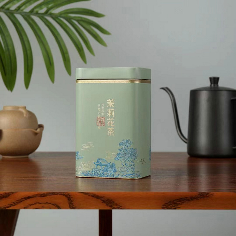 125 г квадратна метална кутия за чай – Bi Luo Chun, Longjing и жасминов чай