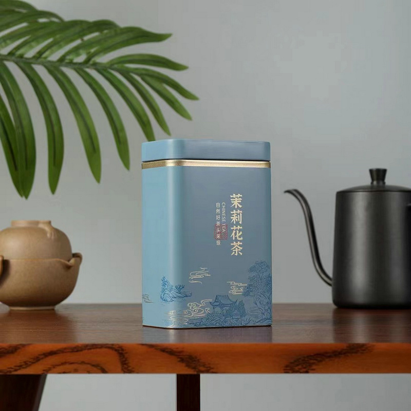 125 г квадратна метална кутия за чай – Bi Luo Chun, Longjing и жасминов чай