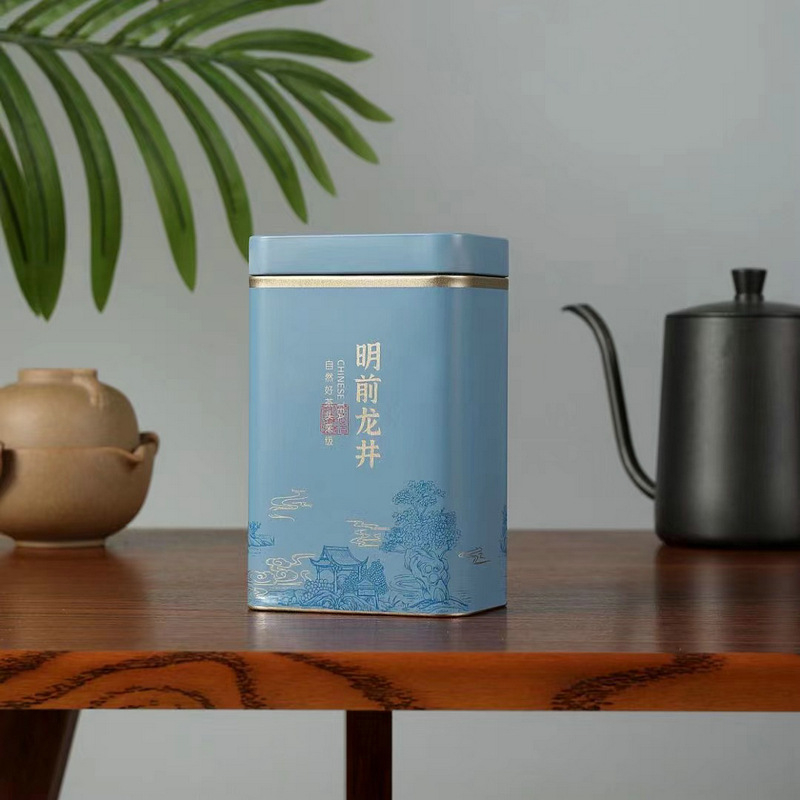 125 г квадратна метална кутия за чай – Bi Luo Chun, Longjing и жасминов чай