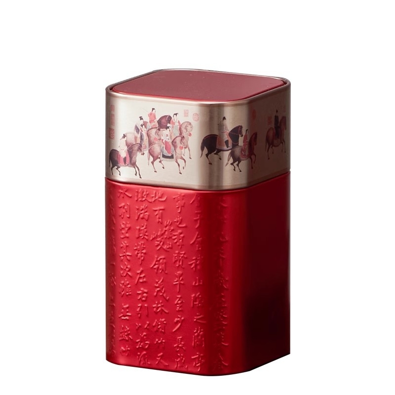Kovinska kutija za čaj, kvadratnog oblika, s reljefnim dizajnom, zatvorena, retro stil, za zeleni i crni čaj, kapacitet 30–150 ml