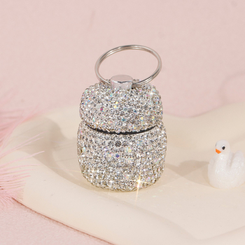 Prenosna kutija za tablete sa rhinestones, od aluminijske legure, okrugla posuda, sigurna za kontakt s hranom