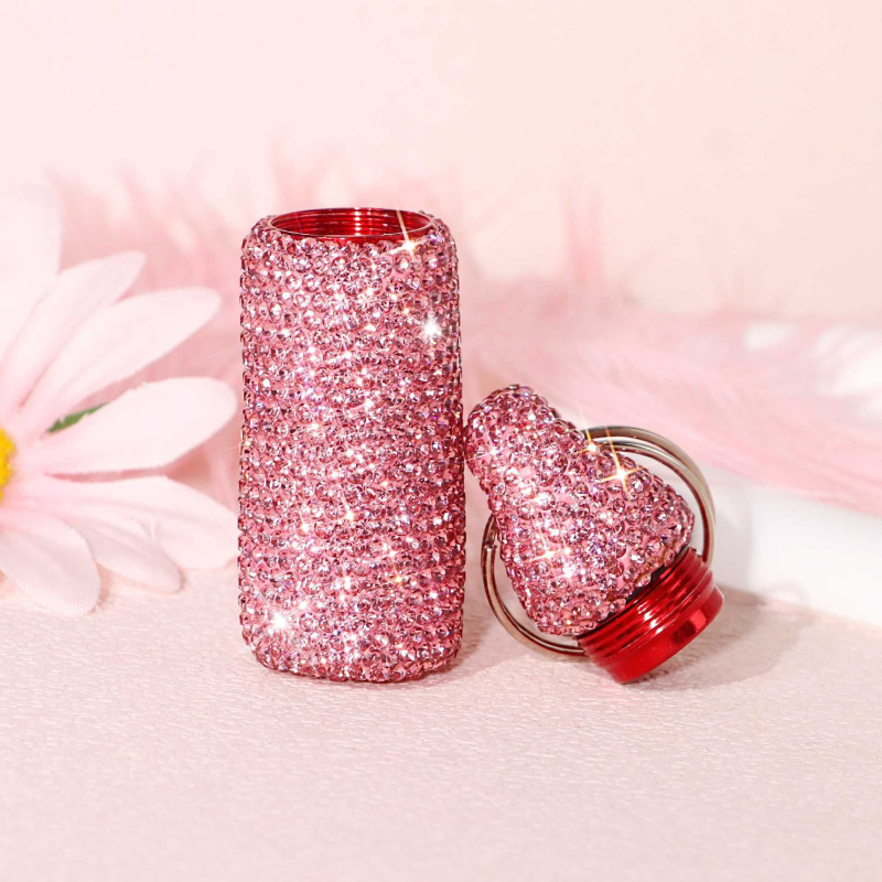 Prenosna kutija za tablete sa rhinestones, od aluminijske legure, okrugla posuda, sigurna za kontakt s hranom