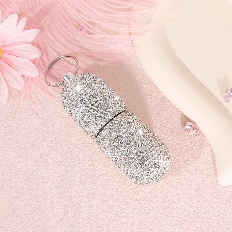 Prenosna kutija za tablete sa rhinestones, od aluminijske legure, okrugla posuda, sigurna za kontakt s hranom