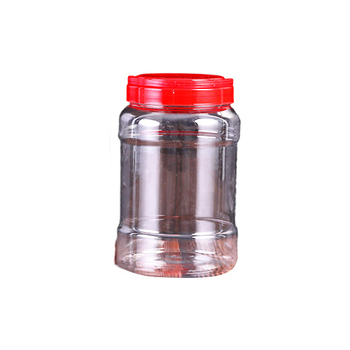 Recipient din plastic transparent pentru depozitarea hranei pentru animale de companie, capacitate 1,5 kg, cu capac galben sau roșu