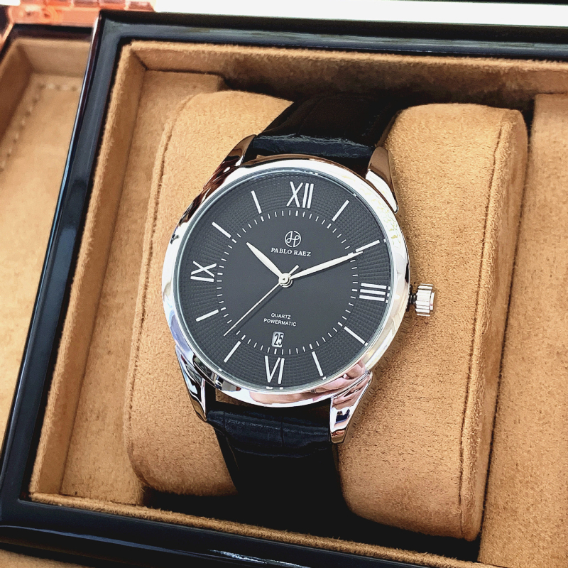 Ανδρικό Quartz ρολόι Pablo Raez με δερμάτινο λουρί, 40 mm καντράν, αδιάβροχο έως 30 m, ημερομηνία, κάσα από ανοξείδωτο ατσάλι