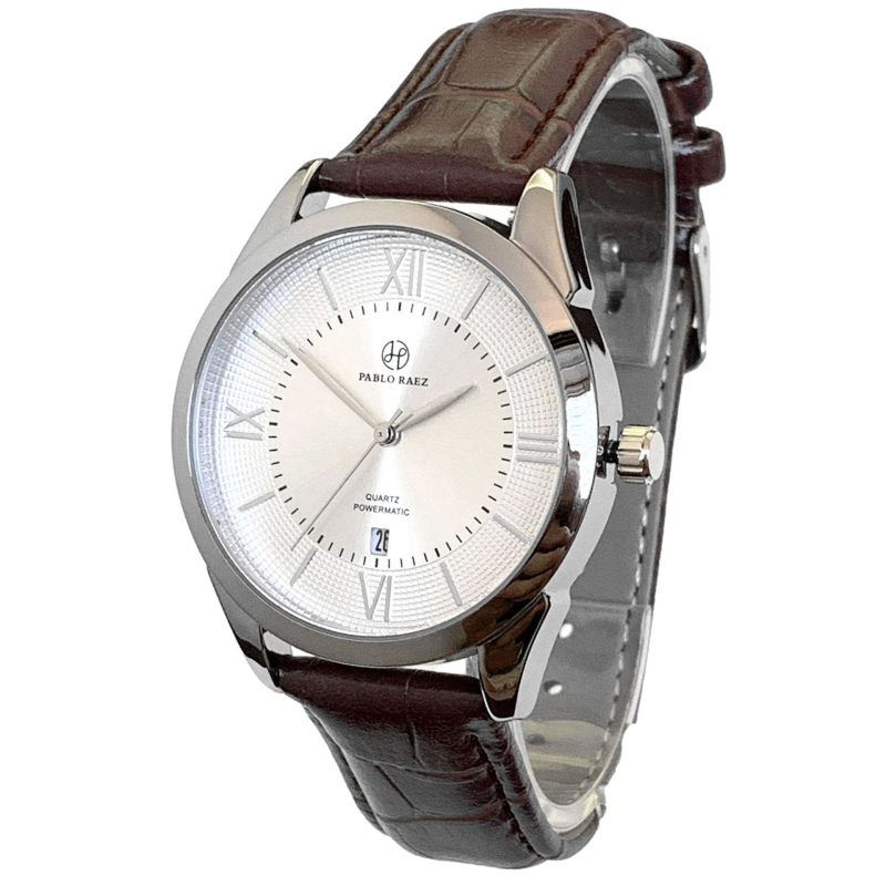 Ανδρικό Quartz ρολόι Pablo Raez με δερμάτινο λουρί, 40 mm καντράν, αδιάβροχο έως 30 m, ημερομηνία, κάσα από ανοξείδωτο ατσάλι