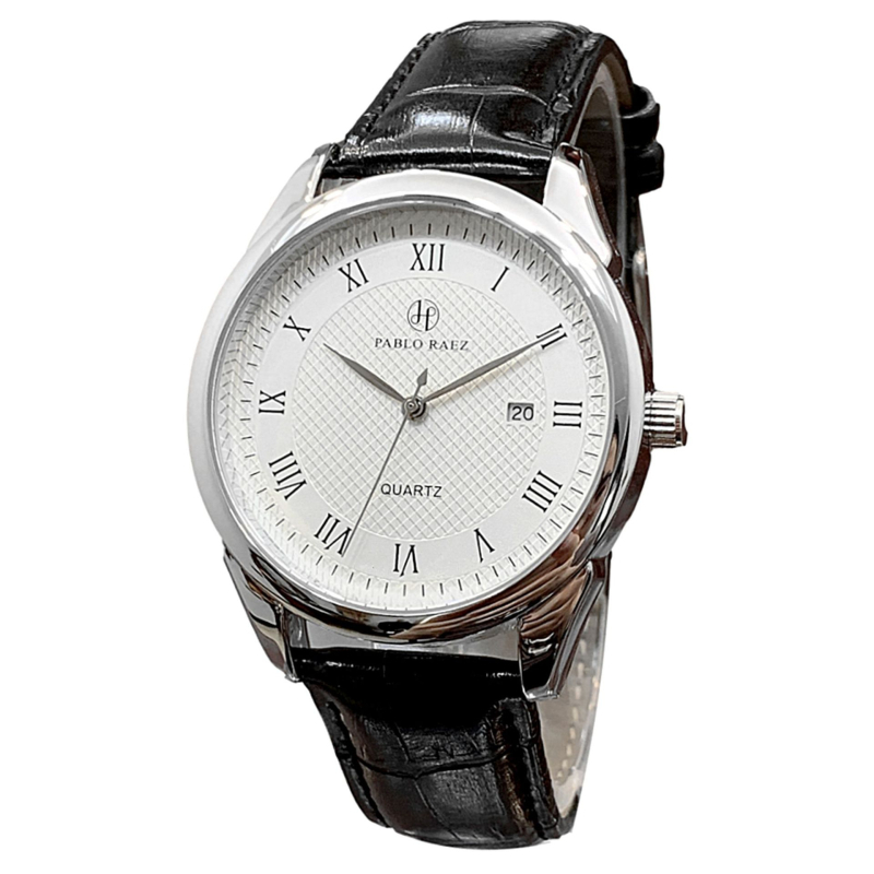 Ανδρικό Quartz ρολόι Pablo Raez με δερμάτινο λουρί, 40 mm καντράν, αδιάβροχο έως 30 m, ημερομηνία, κάσα από ανοξείδωτο ατσάλι