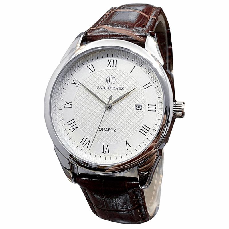 Ανδρικό Quartz ρολόι Pablo Raez με δερμάτινο λουρί, 40 mm καντράν, αδιάβροχο έως 30 m, ημερομηνία, κάσα από ανοξείδωτο ατσάλι
