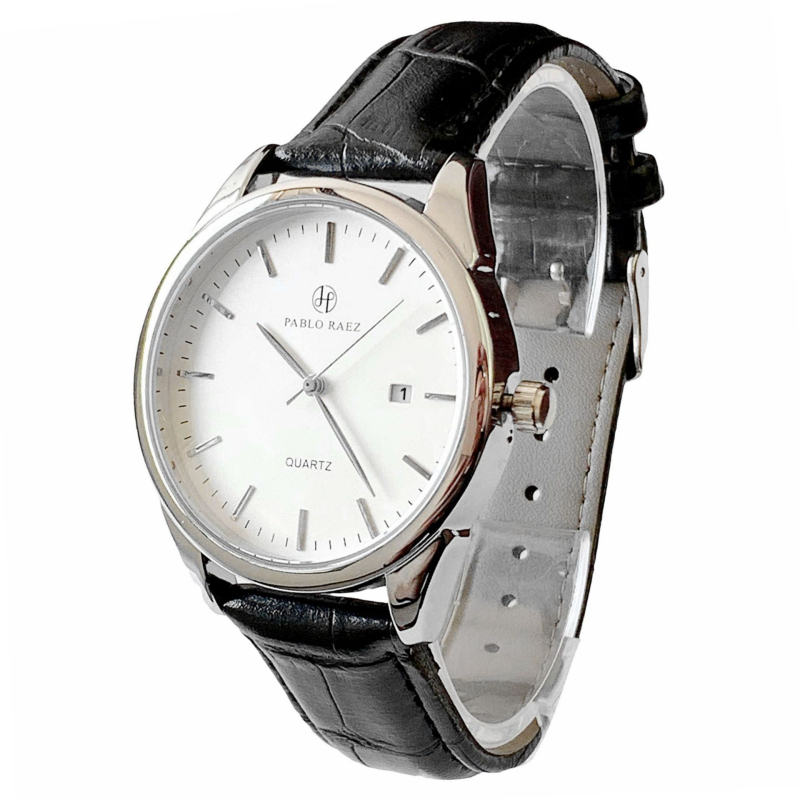 Ανδρικό Quartz ρολόι Pablo Raez με δερμάτινο λουρί, 40 mm καντράν, αδιάβροχο έως 30 m, ημερομηνία, κάσα από ανοξείδωτο ατσάλι
