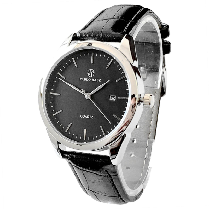 Ανδρικό Quartz ρολόι Pablo Raez με δερμάτινο λουρί, 40 mm καντράν, αδιάβροχο έως 30 m, ημερομηνία, κάσα από ανοξείδωτο ατσάλι