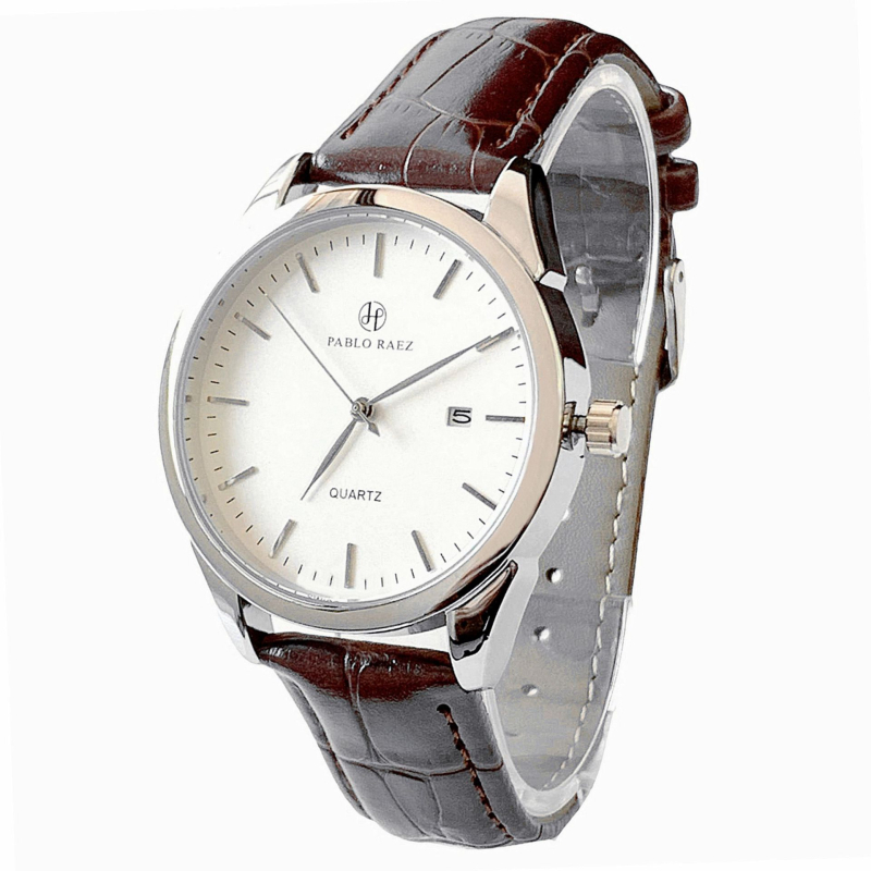Ανδρικό Quartz ρολόι Pablo Raez με δερμάτινο λουρί, 40 mm καντράν, αδιάβροχο έως 30 m, ημερομηνία, κάσα από ανοξείδωτο ατσάλι