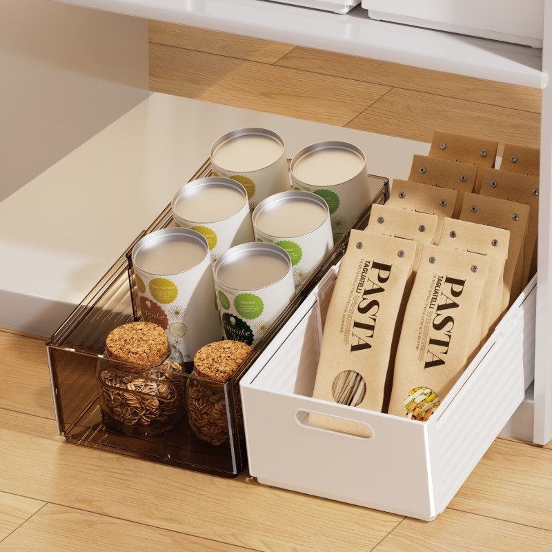 Izvlačna kutija za stolni organizator, proširiva, kuhinjski organizator za grickalice i sitnice, duboko spremište u ormariću, jednobojna, polipropilen.
