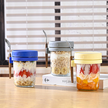 Prilagodljiva prijenosna čaša za Overnight Oats s žličicom i poklopcem, staklena Mason posuda