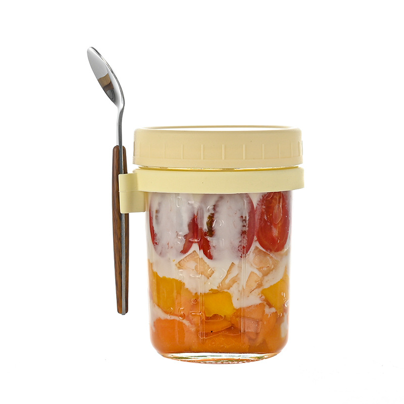 Prilagodljiva prijenosna čaša za Overnight Oats s žličicom i poklopcem, staklena Mason posuda