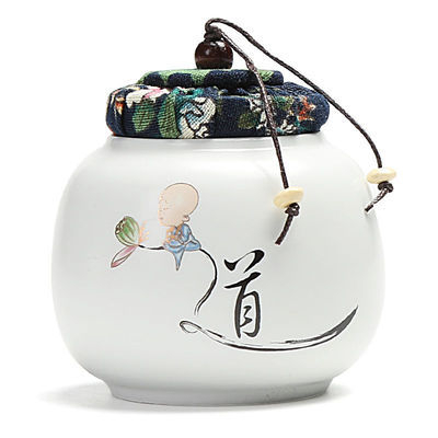 Keramička kutija za čaj s platnenim poklopom, zatvoren porcelinski spremnik za skladištenje — Mali redovnik