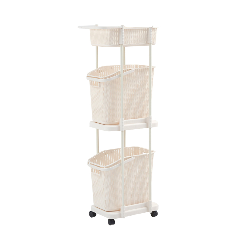 Trietažni mobilni stalak za pohranu s kotačićima i odvojivim košem za rublje