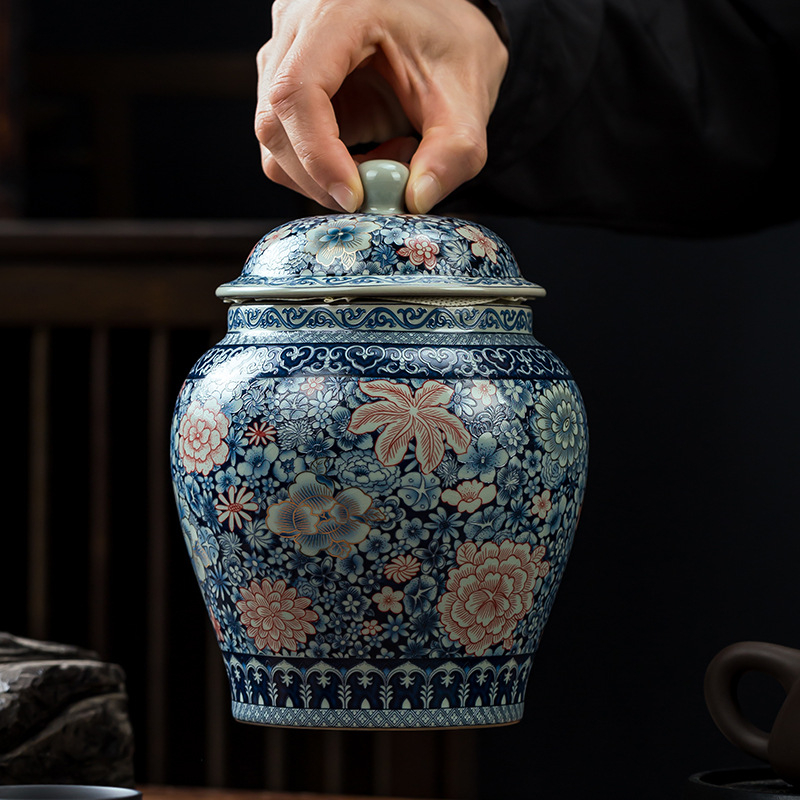 Ru Kiln plavo‑bijela keramička čajna kanistra, mali kućni zatvoreni spremnik za čaj, vintage stil