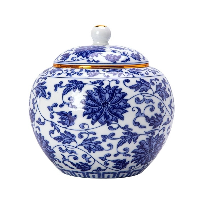 Plavobijeli keramički čajni spremnik, velika zatvorena posuda za kućnu upotrebu, otporna na vlagu za skladištenje zelenog čaja, crnog čaja, Pu'er i Longjing.
