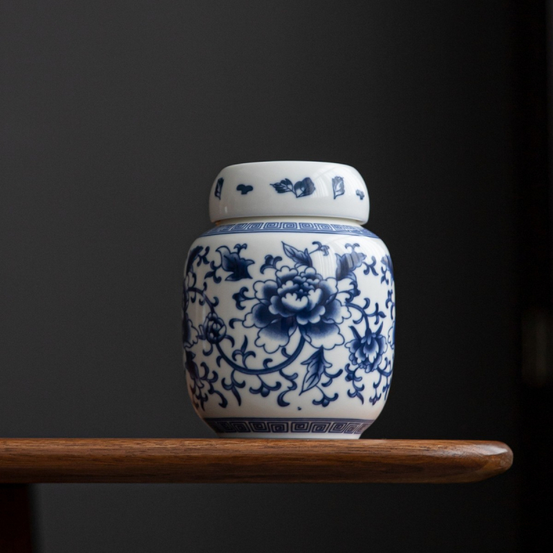 Plavobijeli keramički čajni spremnik, velika zatvorena posuda za kućnu upotrebu, otporna na vlagu za skladištenje zelenog čaja, crnog čaja, Pu'er i Longjing.