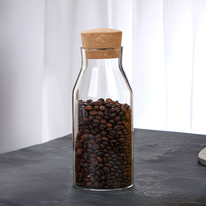 Posuda od borosilikatnog stakla s plutenim poklopcem, okrugli spremnik za čaj i žitarice, 501–800 ml