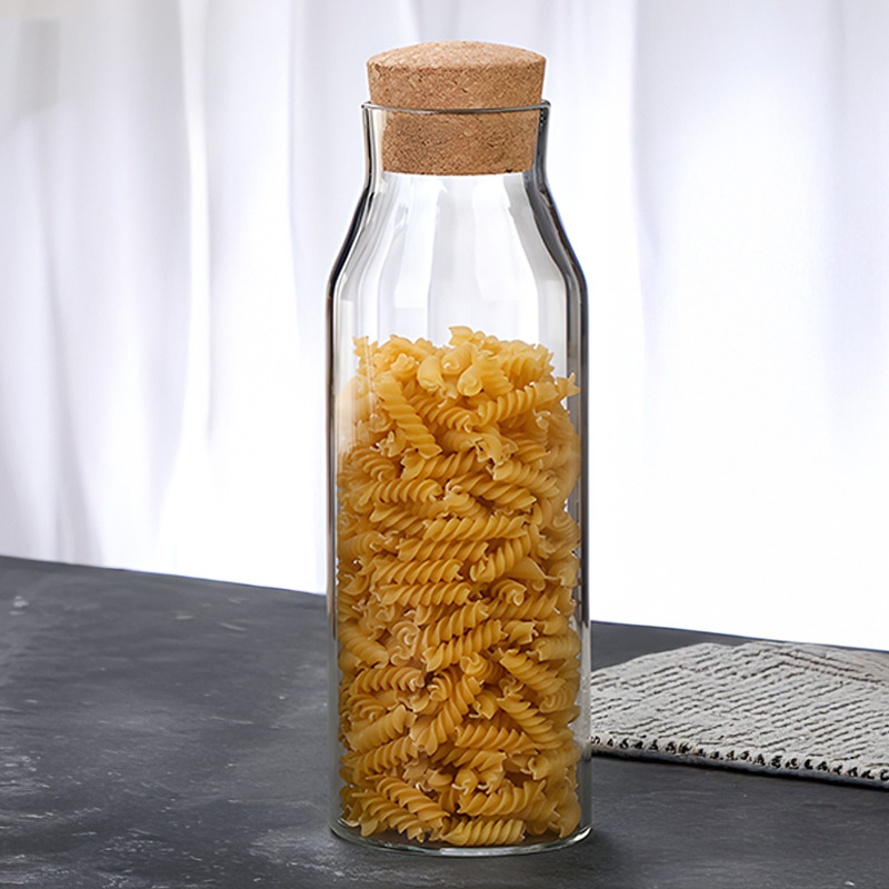 Posuda od borosilikatnog stakla s plutenim poklopcem, okrugli spremnik za čaj i žitarice, 501–800 ml