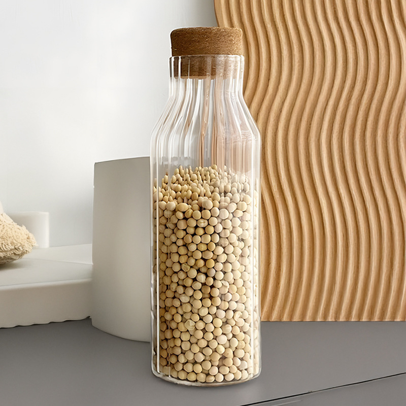 Posuda od borosilikatnog stakla s plutenim poklopcem, okrugli spremnik za čaj i žitarice, 501–800 ml
