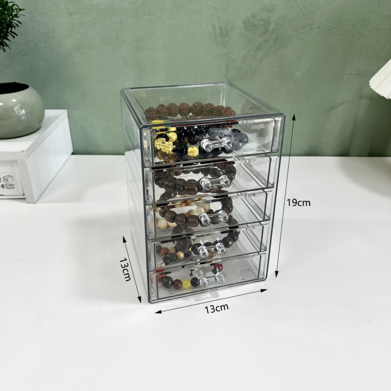 Kutija za nakit od prozirnog kristalno-akrilnog materijala, protioxidacijska, prašinu štiti, prozirna za skladištenje narukvica i perli, može se slagati, kapacitet 1 L, dimenzije 13x13x15 cm